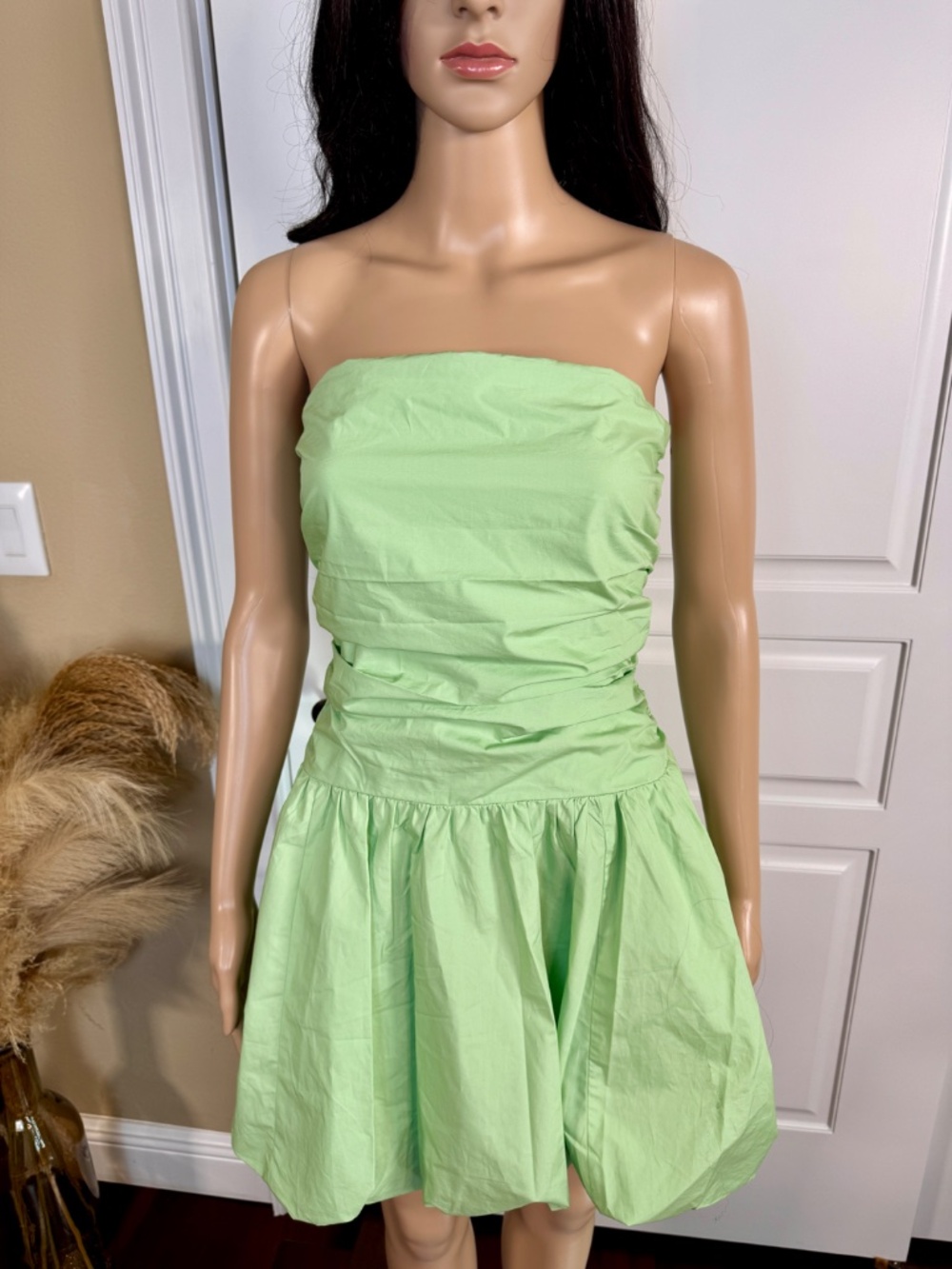 MINT COLORED STRAPLESS DROP WAIST BUBBLE HEM MINI DRESS WITH POCKETS - NWT - Picture 7 of 15